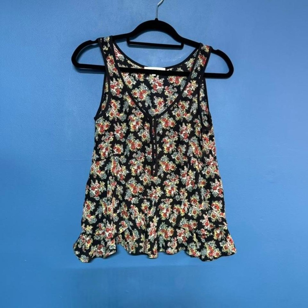 Sandro Peplum Blouse Women's Size Small Floral Ruffle Tank Corset Hippie Fairy